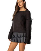 Edikted Womens Amelia Lace Up Sleeve Sweater