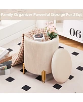 Round Vanity Stool Chair with 23Qt Storage and Padded Seat