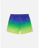 Deux par Boy Swim Trunks Blue, Green, And Lime Gradient - Toddler|Child