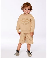 Deux par Toddler Boys Printed French Terry Short Beige With Palm Trees - Toddler|Child