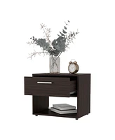 Fm Furniture Round Rock Nightstand with a Drawer, Stained Walnut