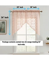 Hlc.me Isabella Floral Rod Pocket Lace Short Cafe Swags for Small Windows - 28 x 36 Inch Length (Blush Pink Swags, Set of 2)