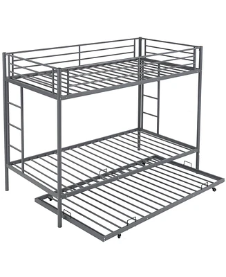 Heavy Duty Metal Bunk Bed with Trundle and Two Side Ladders