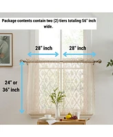 Hlc.me Isabella Floral Rod Pocket Lace Semi Sheer Voile Short Cafe Tiers for Small Windows - 28 x Inch Length (Taupe Tiers