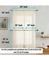 Hlc.me Isabella Floral Rod Pocket Lace Short Cafe Swags for Small Windows - 28 x 36 Inch Length ( Swags