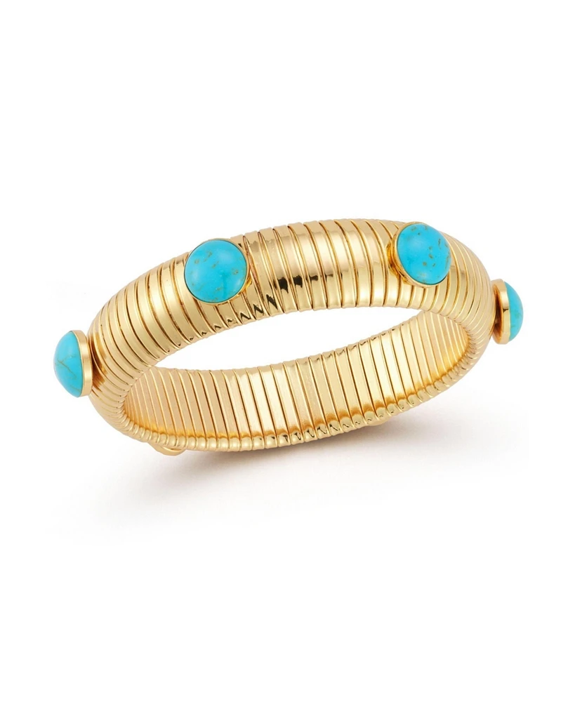 Rachel Zoe Gold Plated Bold Tubogas Bangle Bracelet with Synthetic Turquoise