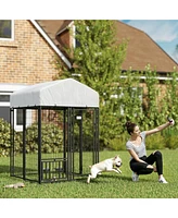 PawHut Outdoor Dog Kennel with Rotating & Adjustable Bowls