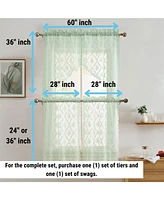 Hlc.me Isabella Floral Rod Pocket Lace Semi Sheer Voile Short Cafe Tiers for Small Windows - 28 x Inch Length (Seafoam Green Tiers