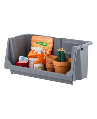 Iris Usa Medium Stackable Storage Bins Open Front, Heavy Duty Garage Organization, Gray