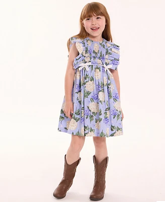 Bonnie Jean Toddler and Little Girls Hydrangea Print Smocked Dress
