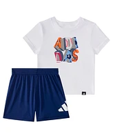 adidas Baby Boys 2-Piece Short Sleeve T-Shirt and Elastic Waistband Logo Shorts Set