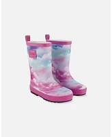 Baby Girl Printed Rain Boots Multicolored And Vibrant Pink Background - Infant