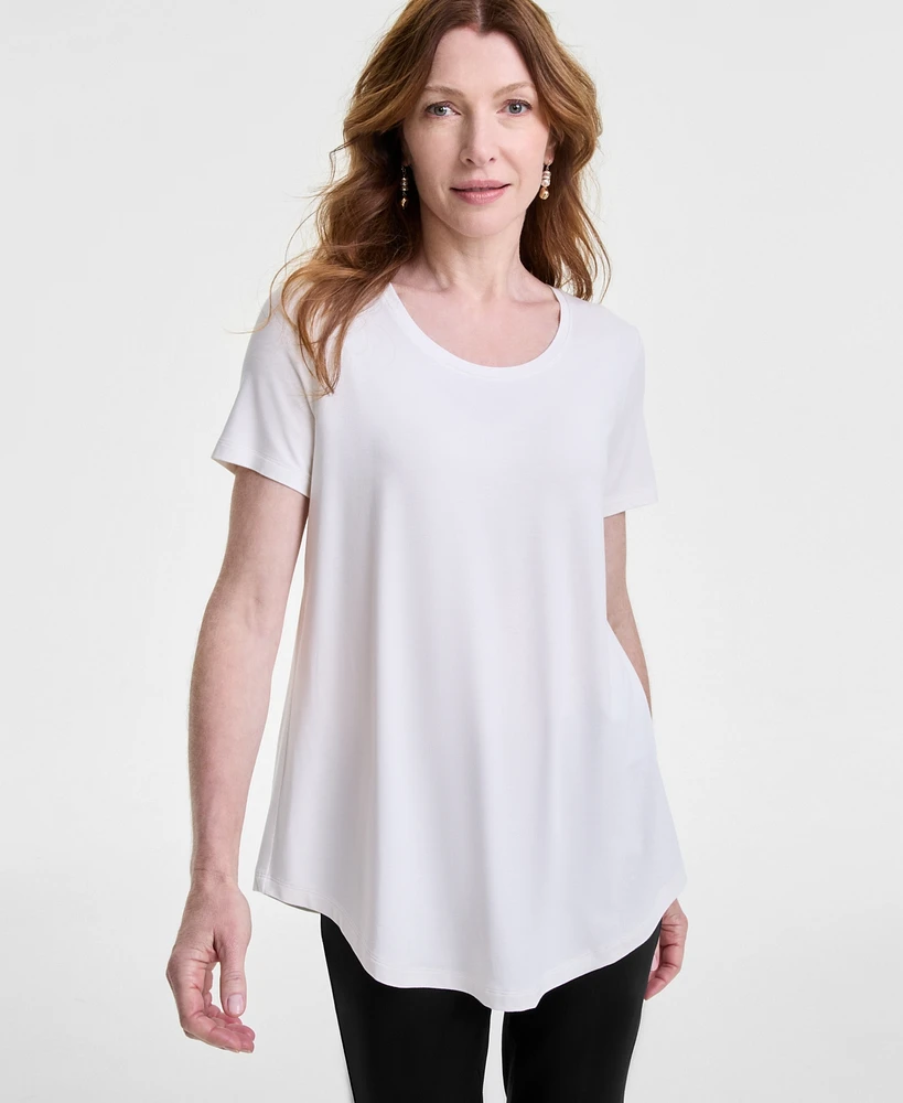 Jm Collection Women's Solid Scoop-Neck Short Sleeve Top, Created for Macy's