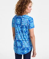 Jm Collection Women's Printed Scoop-Neck Short-Sleeve Top, Exclusively at Macy's