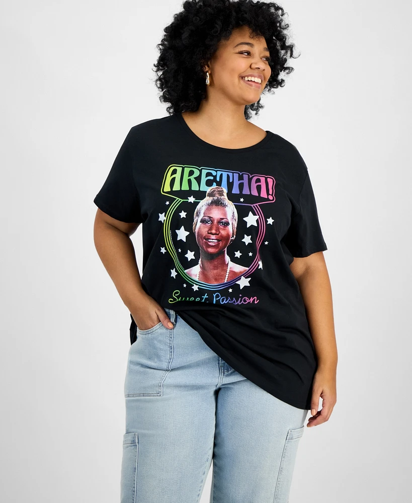 Hybrid Apparel Trendy Plus Cotton Aretha Franklin Graphic Tee