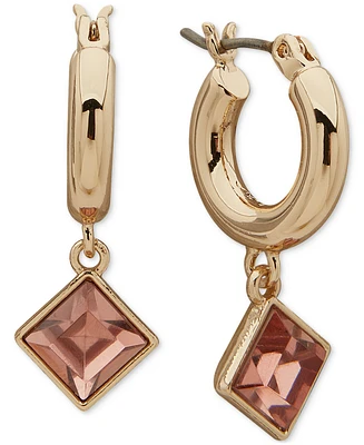 Karl Lagerfeld Paris Gold-Tone Stone Dangling Huggie Hoop Earrings, 0.3"