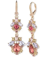 Marchesa Gold-Tone Mixed Crystal Cluster Double Drop Earrings