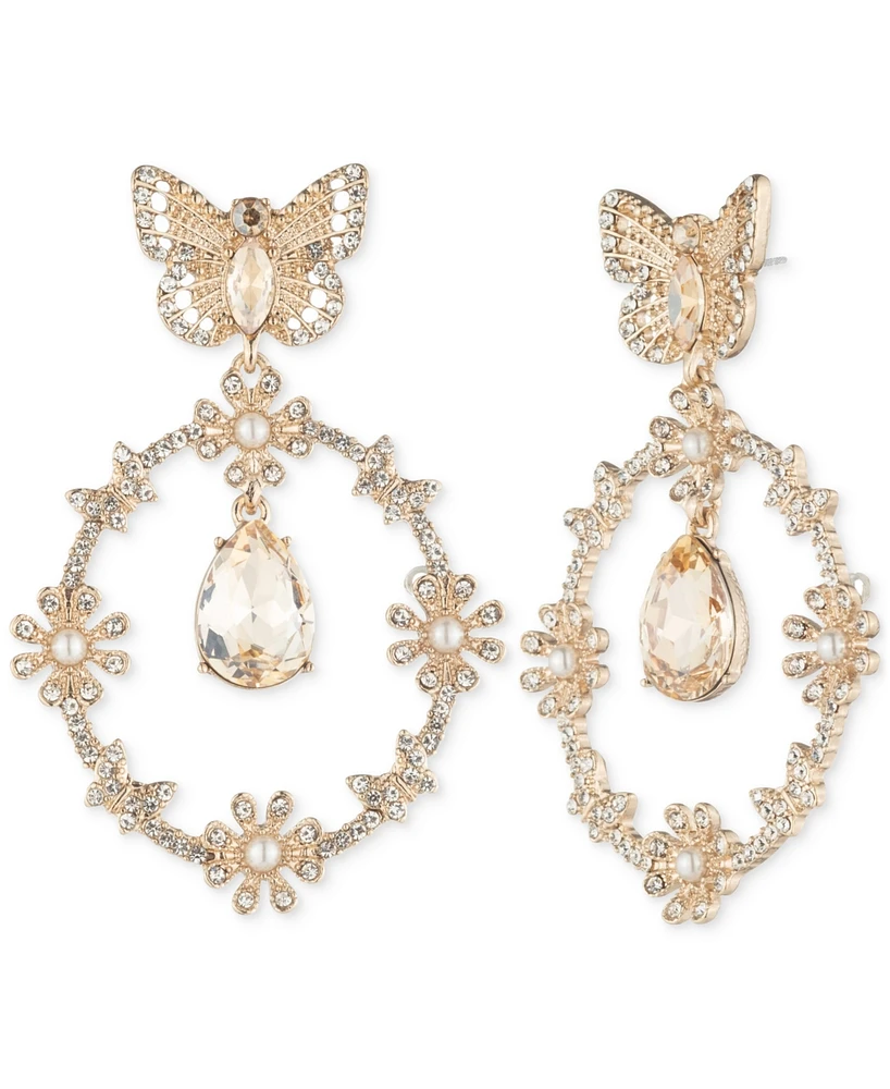 Marchesa Gold-Tone Mixed Crystal & Imitation Pearl Butterfly Orbital Drop Earrings