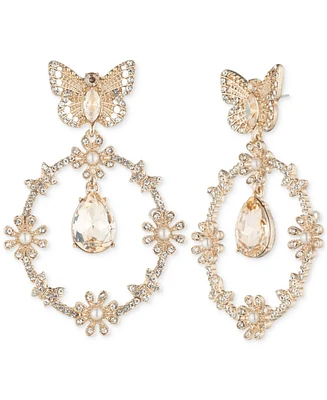 Marchesa Gold-Tone Mixed Crystal & Imitation Pearl Butterfly Orbital Drop Earrings