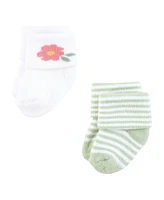 Hudson Baby Girls Cotton Rich Newborn and Terry Socks, Coral Pretty Floral, Months