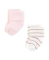 Hudson Baby Girls Cotton Rich Newborn and Terry Socks, Soft Pink Dot Stripe