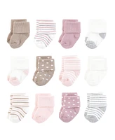 Hudson Baby Girls Cotton Rich Newborn and Terry Socks, Soft Pink Dot Stripe, Months