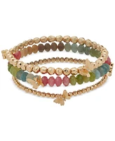 lonna & lilly Gold-Tone 3-Pc. Set Pave Butterfly & Stone Beaded Stretch Bracelets