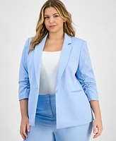 Tahari Asl Plus Striped Ruched-Sleeve Blazer