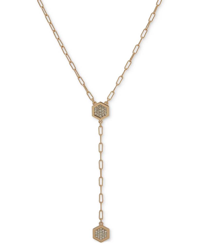 Dkny Gold-Tone Crystal Pave Hexagon Lariat Necklace, 16" + 3" extender