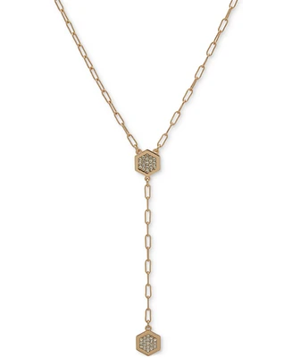 Dkny Gold-Tone Crystal Pave Hexagon Lariat Necklace, 16" + 3" extender