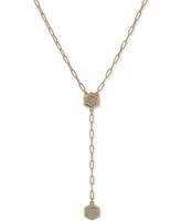 Dkny Gold-Tone Crystal Pave Hexagon Lariat Necklace, 16" + 3" extender