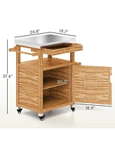 Outsunny Grill Cart, Stainless Steel Top Kitchen Island with Drawer,