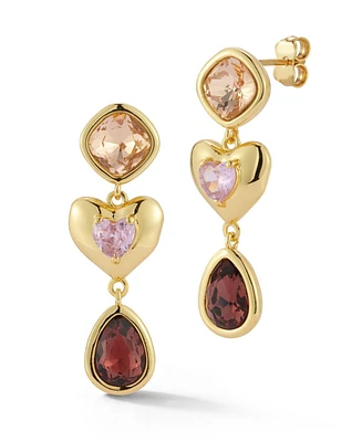 Rachel Zoe Gold Plated Crystal Heart Drop Earrings