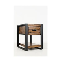 Loftworks Modern Industrial Distressed Acacia Chairside Table with Drawer