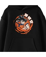 Dragon Ball Z Boys Goku Orange Swirl Background Long Sleeve Youth Black Hooded Sweatshirt-Large