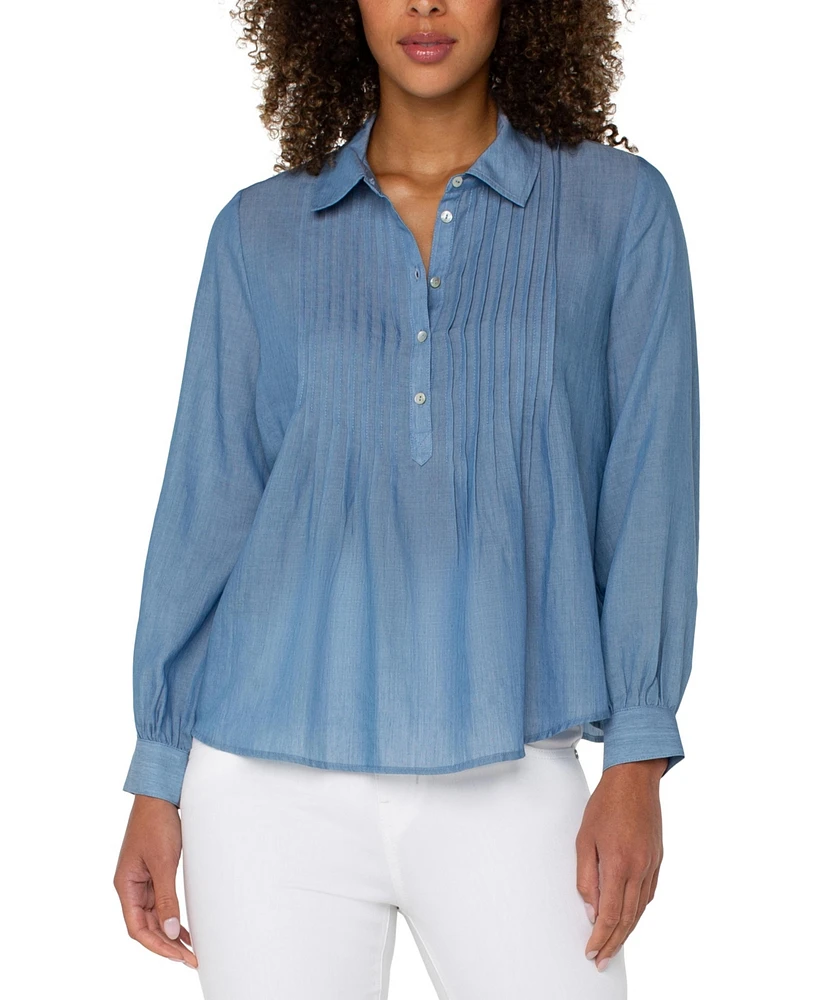 Liverpool Los Angeles Women's Long Sleeve Pintuck Woven Top