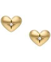 Fossil Sadie All My Love Gold-Tone Stainless Steel Heart Stud Earrings