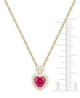 Lab Grown Ruby (1 ct. t.w.), White Sapphire (1/5 ct. t.w.) & Diamond Accent Heart Pendant Necklace in 14K Gold Over Sterling Silver, 18"