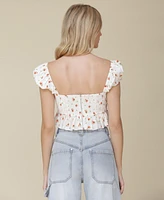 Avec Les Filles Women's Cotton Printed Pleated Cropped Peplum Blouse