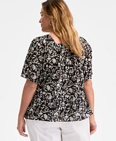 Style & Co Plus Printed Flutter-Sleeve Top, Exclusively at Macy's