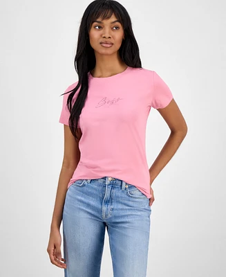 Boss Orange Women's Crewneck Embellished-Logo T-Shirt