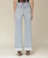 Avec Les Filles Women's Cuffed High-Rise Wide-Leg Jeans