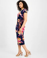 Robbie Bee Women's Floral Tie-Waist Short-Sleeve Midi Dress