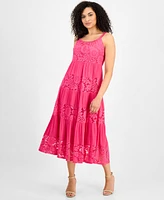 Robbie Bee Petite Lace-Trim Sleeveless Tiered Maxi Dress