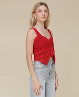 Avec Les Filles Women's Crochet V-Neck Top with Bandeau Underlining