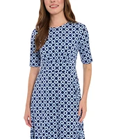 London Times Petite Printed Short-Sleeve Midi Dress