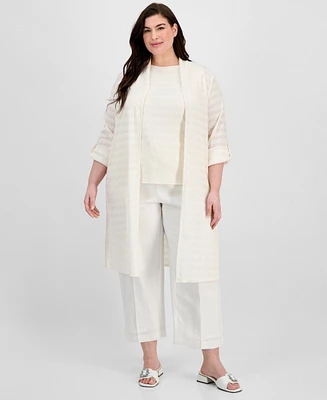 Anne Klein Plus Pucker-Wave Knit Open-Front Cardigan