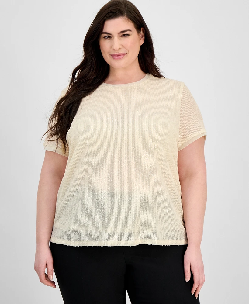 Anne Klein Plus Sequin Mesh Banded Blouse