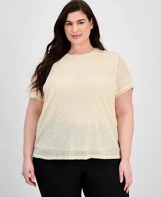 Anne Klein Plus Sequin Mesh Banded Blouse