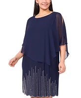 Msk Plus Beaded Cape-Overlay Shift Dress